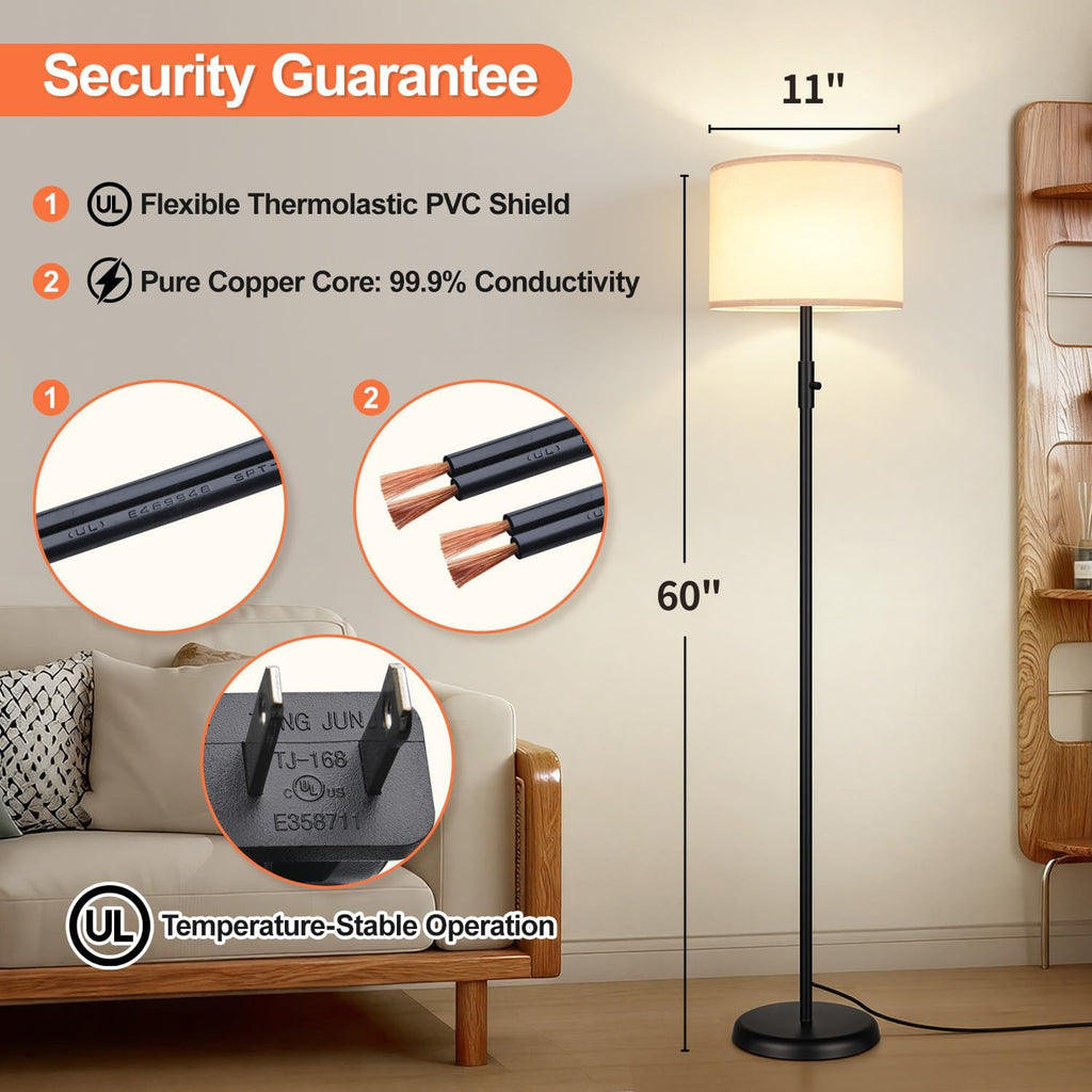 Upgraded】 Dimmable Floor Lamp for Living Room,1000 Lumens Bulb Included, Modern Floor Lamps Simple Design with Linen Shade, Tall Standing…