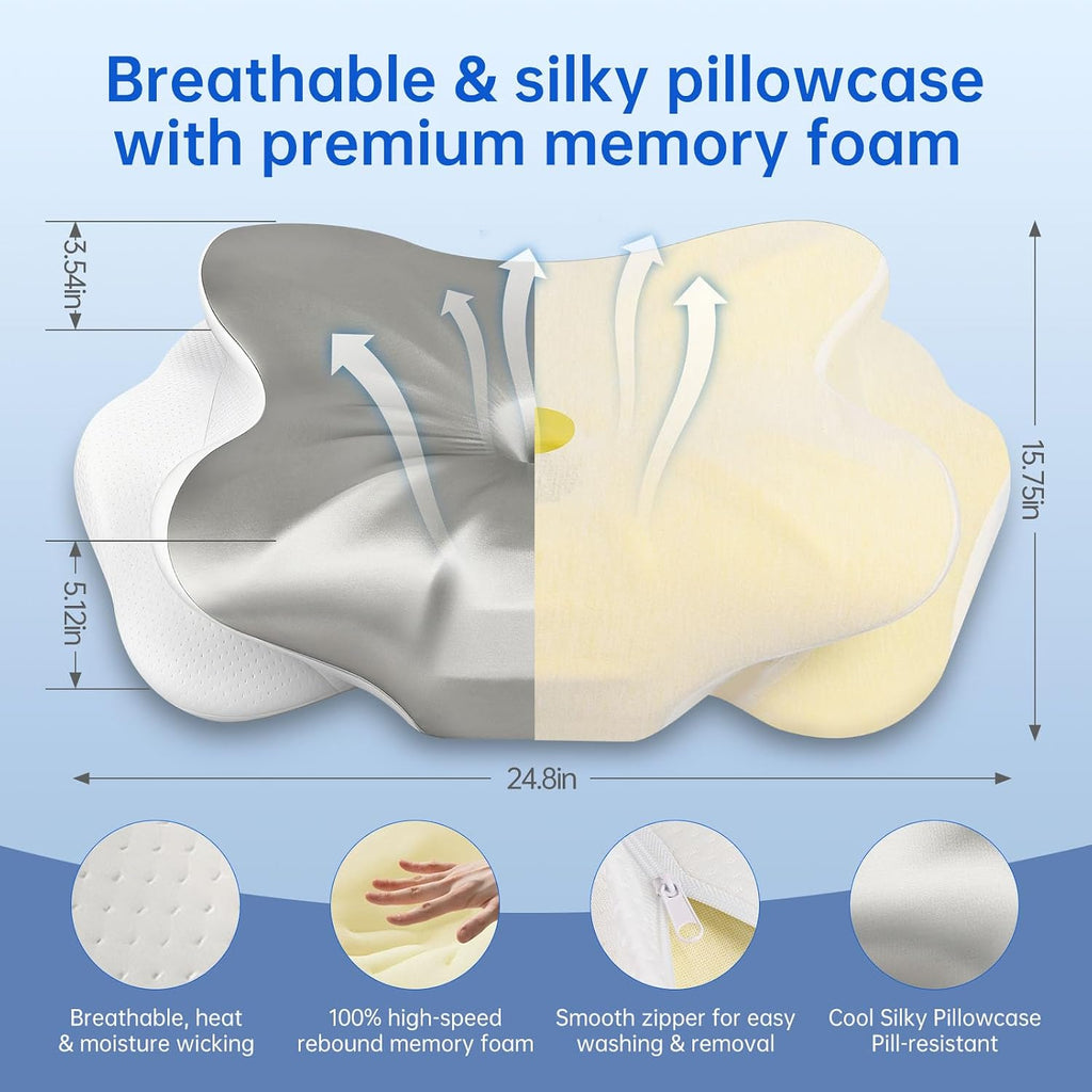 FancyHomeFancyLife Neck Cervical Pillow, Side Sleeper Pillow for Neck Pain, Support Ergonomic Contour Silky Smooth Luxury Memory Foam Pillo…