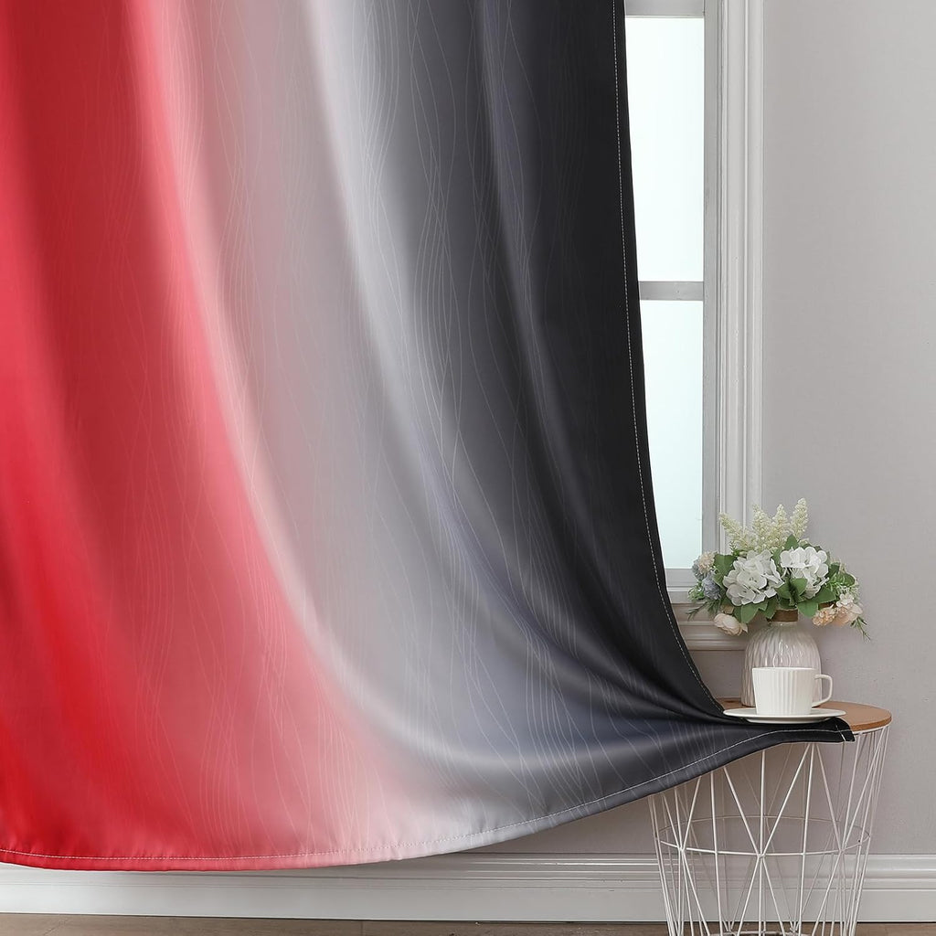 Estelartextiler Estelar Textiler Red and Black Ombre Short Blackout Curtains 36 Inch Long, Thermal Insulated Grommet Small Half Window Drap…