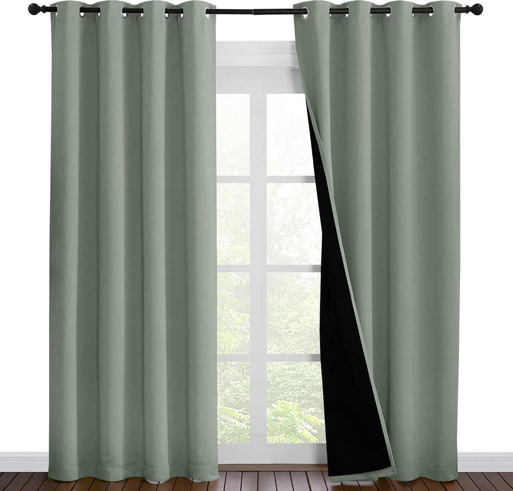 Nicetown 100% Blackout Window Curtain Panels, Cold and Full Light Blocking Drapes with Black Liner for Nursery, 86 inches Drop Thermal Insu…