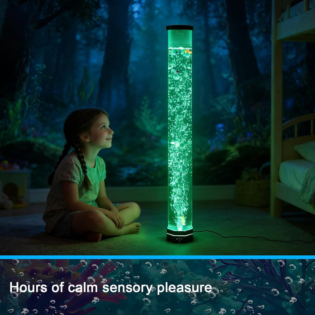 ZorpOrigin Sensory Bubble Fish Lamp 3.6FT, 9 Floating Fish, 16 Color LED & 3-Speed Bubbles, Extra Wide 120mm Tube with Remote Contro…
