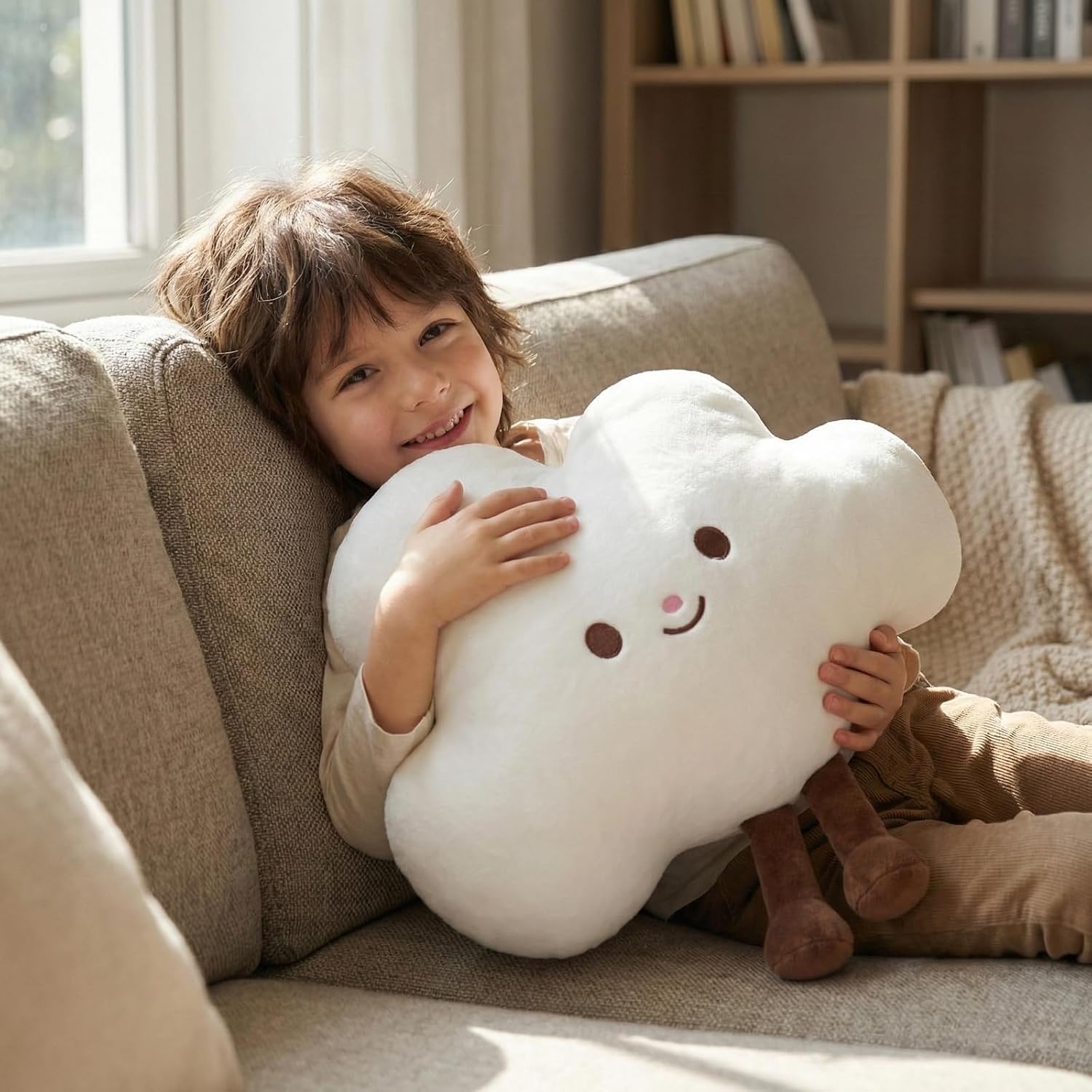 WEIGEDU Cloud Stuffed Animal Plush Toy Cute White Sky Pillow with Legs Soft Weather Theme Gift for Kids Baby Nursery Decor 12 Inch