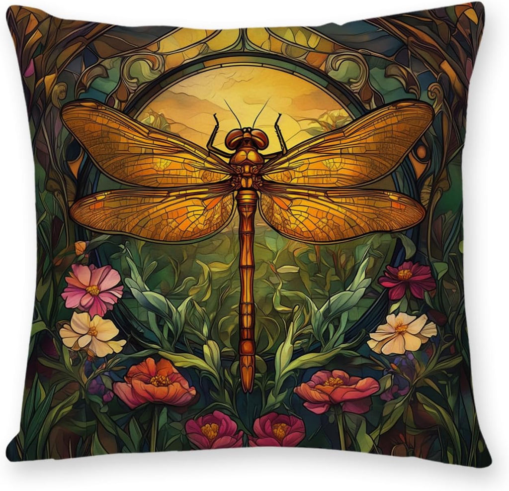 YOU FOUND ME William Morris Abstract Vintage Floral Dragonfly Design Throw Pillow Covers Home Decor, Retro Art Decor Pillowcase Cushion…