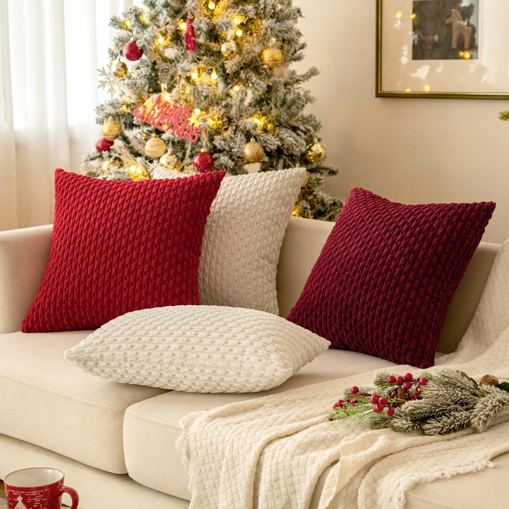 Miulee Christmas Throw Pillow Covers Soft Corduroy Decorative Eruo Sham Set of 2 Boho Striped Pillow Covers Pillowcases Farmhouse Home Deco…