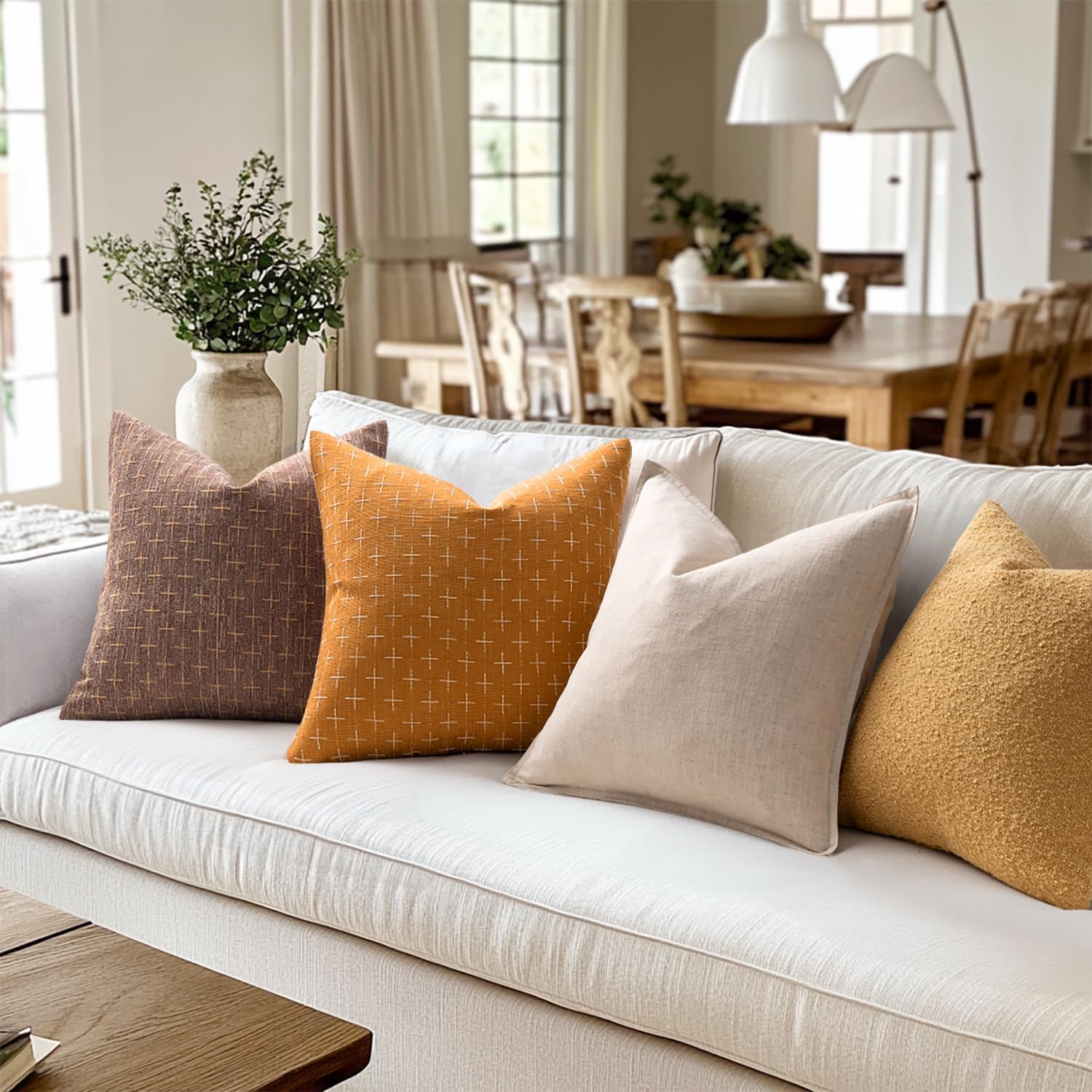 MIULEE Pack of 2 Decorative Burlap Linen Spring Throw Pillow Covers Farmhouse Pillowcases Modern Rustic Woven Textured Cushion Cover for…