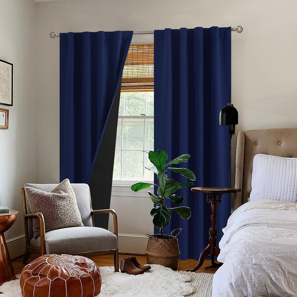 BGment Navy Blue 100% Blackout Curtains for Bedroom, Black Out Living Room 84 inch Panels with Thermal Liner, Rod Pocket and Back Tab…