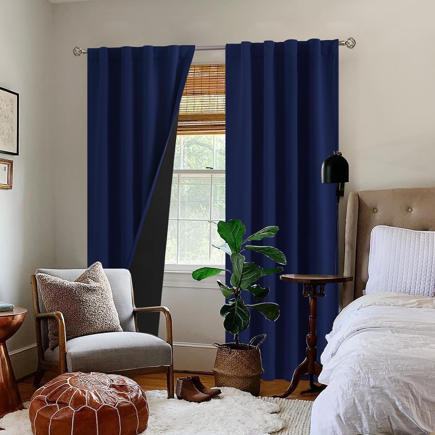 BGment Navy Blue 100% Blackout Curtains for Bedroom, Black Out Living Room 84 inch Panels with Thermal Liner, Rod Pocket and Back Tab…
