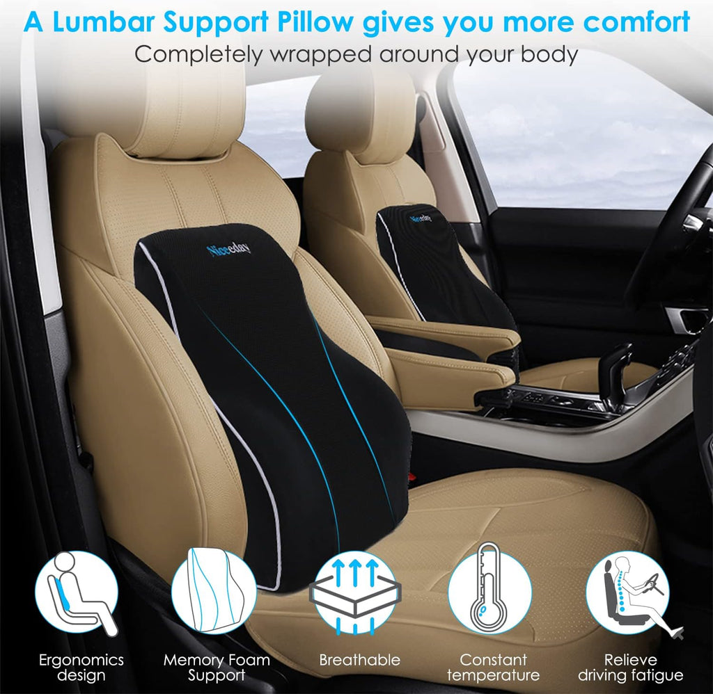 Niceedaybrand Niceeday Lumbar Support Pillow for Office Chair Car Back Support Pillow, Memory Foam Gaming Chair Desk Chair Back Cushion for…