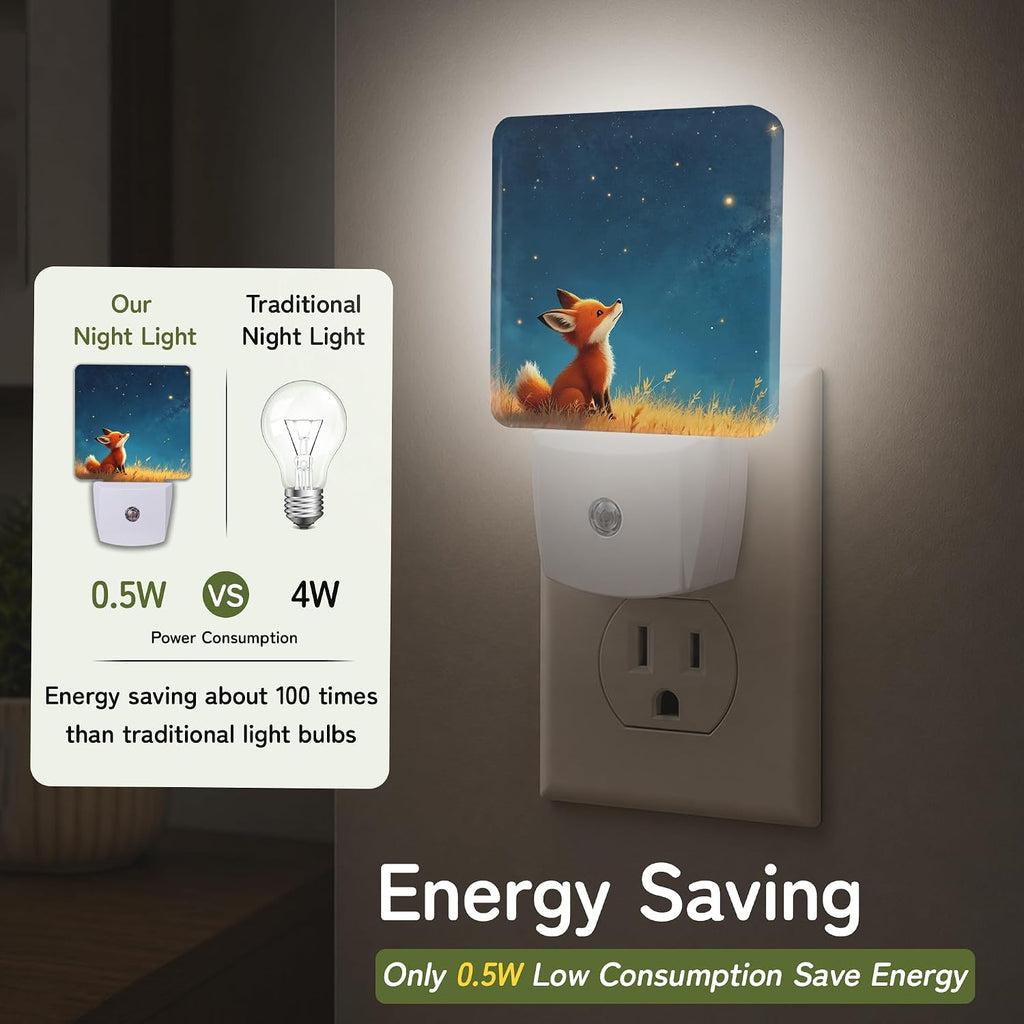 Woodland Fox Stars Night Lights Plug into Wall, Night Light for Bedroom Bathroom Hallway Kitchen, Auto Dusk to Dawn Sensor Decorative…