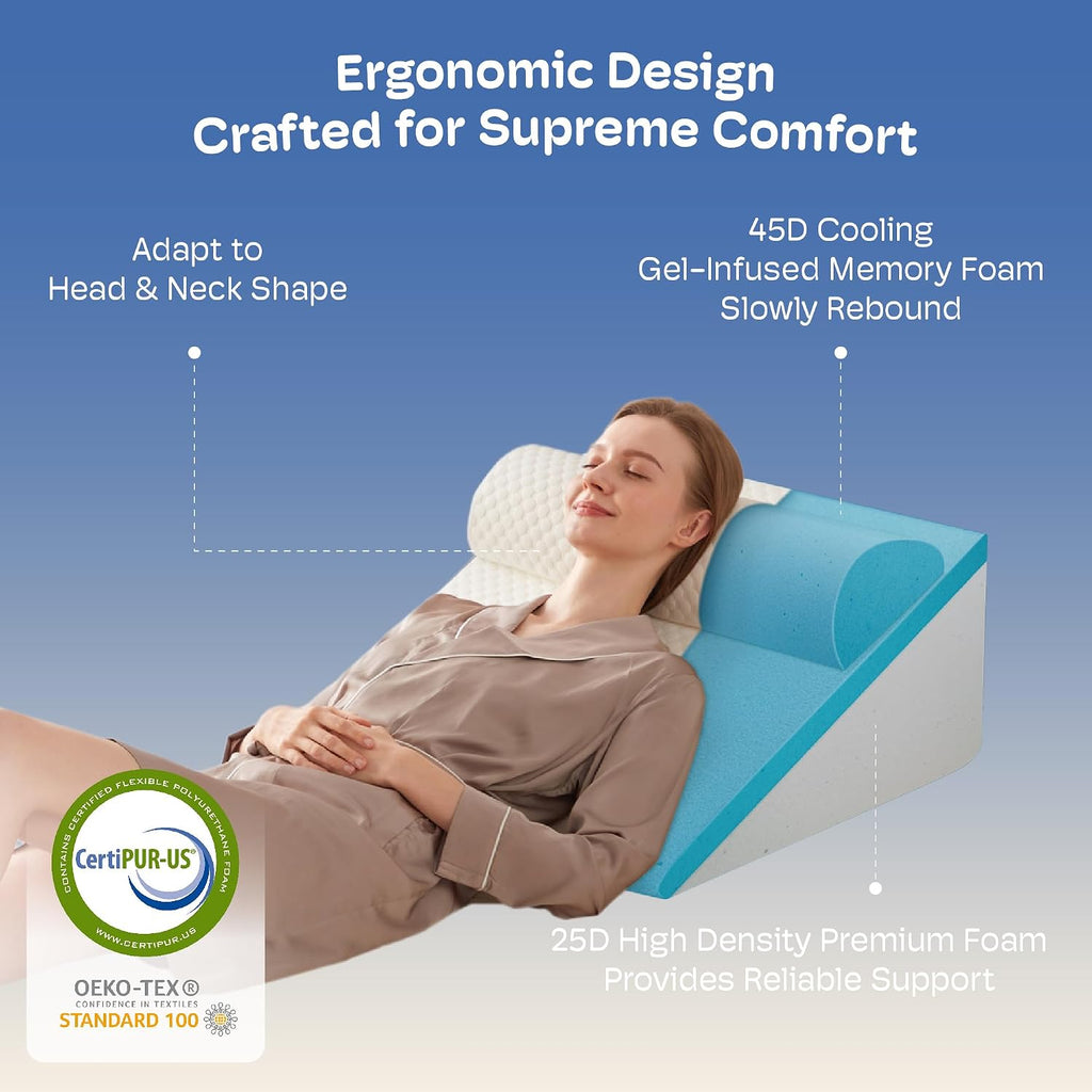 Simpledad 2PCS Wedge Pillow, 7.5" Wedge Pillow for Acid Reflux, Back, Cooling Memory Foam Top, Bed Wedge Pillows for Headboard, Sleeping,…