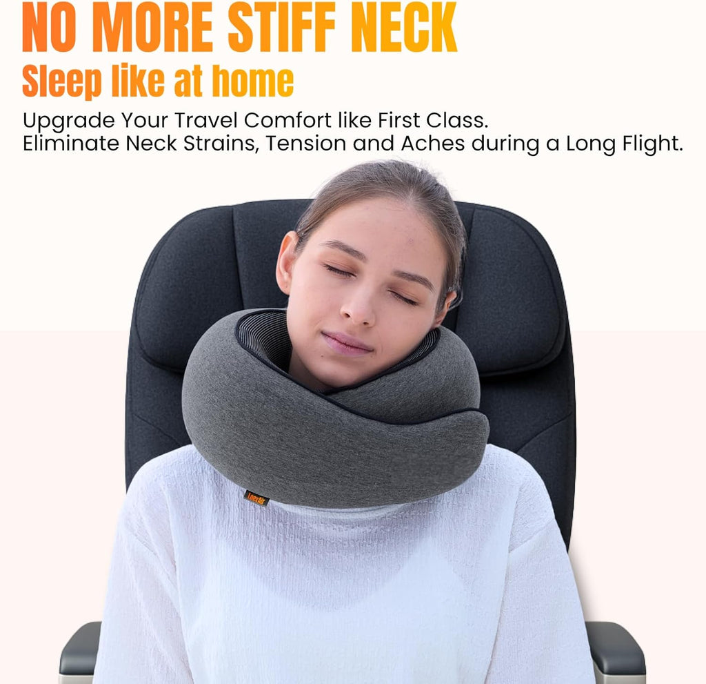 LOEXAIRTM Travel Pillow, Neck Pillow Travel for Airplane, Car - 100% Cotton Fabric & Memory Foam Plane Pillow, Lightweight & Easy-to-Carry…