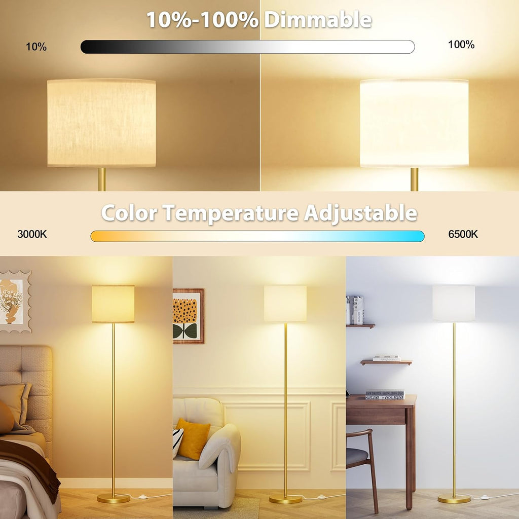 Keepsmile Dimmable Floor Lamps for LivingRoom with 12W LED Bulb, Foot Switch, Remote Custom Color Temperature Floor Light, Linen Shade…