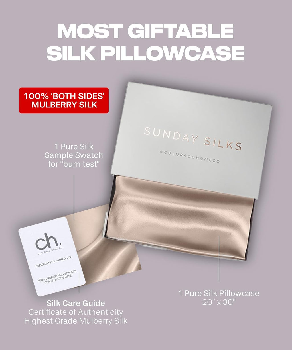 ColoradoHomeCo LUXSILKTM Silk Pillow Cases 2 PACK | 22 Momme Mulberry Silk Pillowcase Set of 2 | Standard Queen, King Size, All Sides 100% P…