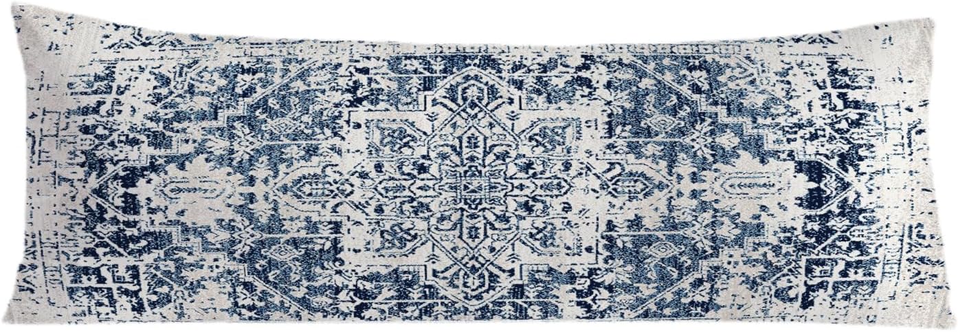 Retro Boho Blue Tribal 20x54 Body Pillow Cover, Boho Home Room Decor, Vintage Blue Ethnic Moroccan Decorative Long Body Pillow Cases for…