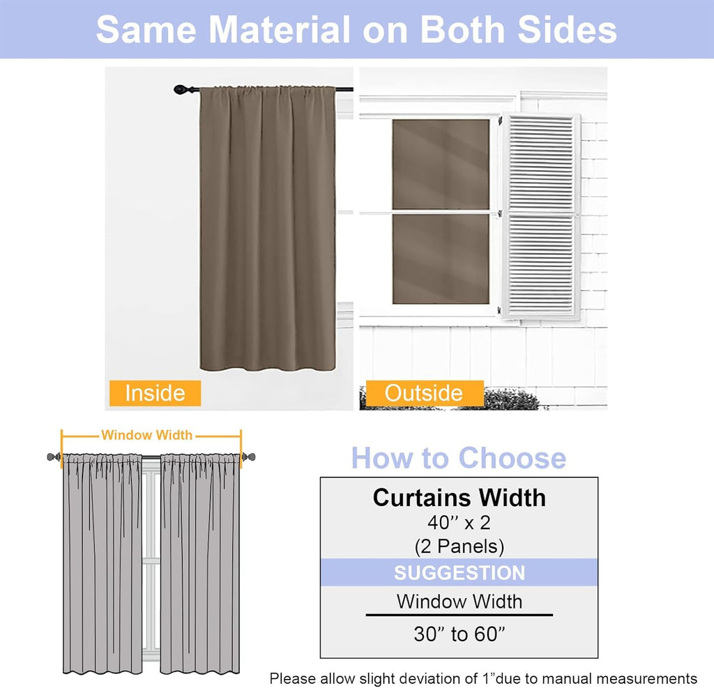 Simplebrand Ava Brown Short 36 Inches Blackout Curtain 2 Panels Set, Half Window Rod Pocket Privacy Curtain Tiers for Kitchen, Curtains Bla…