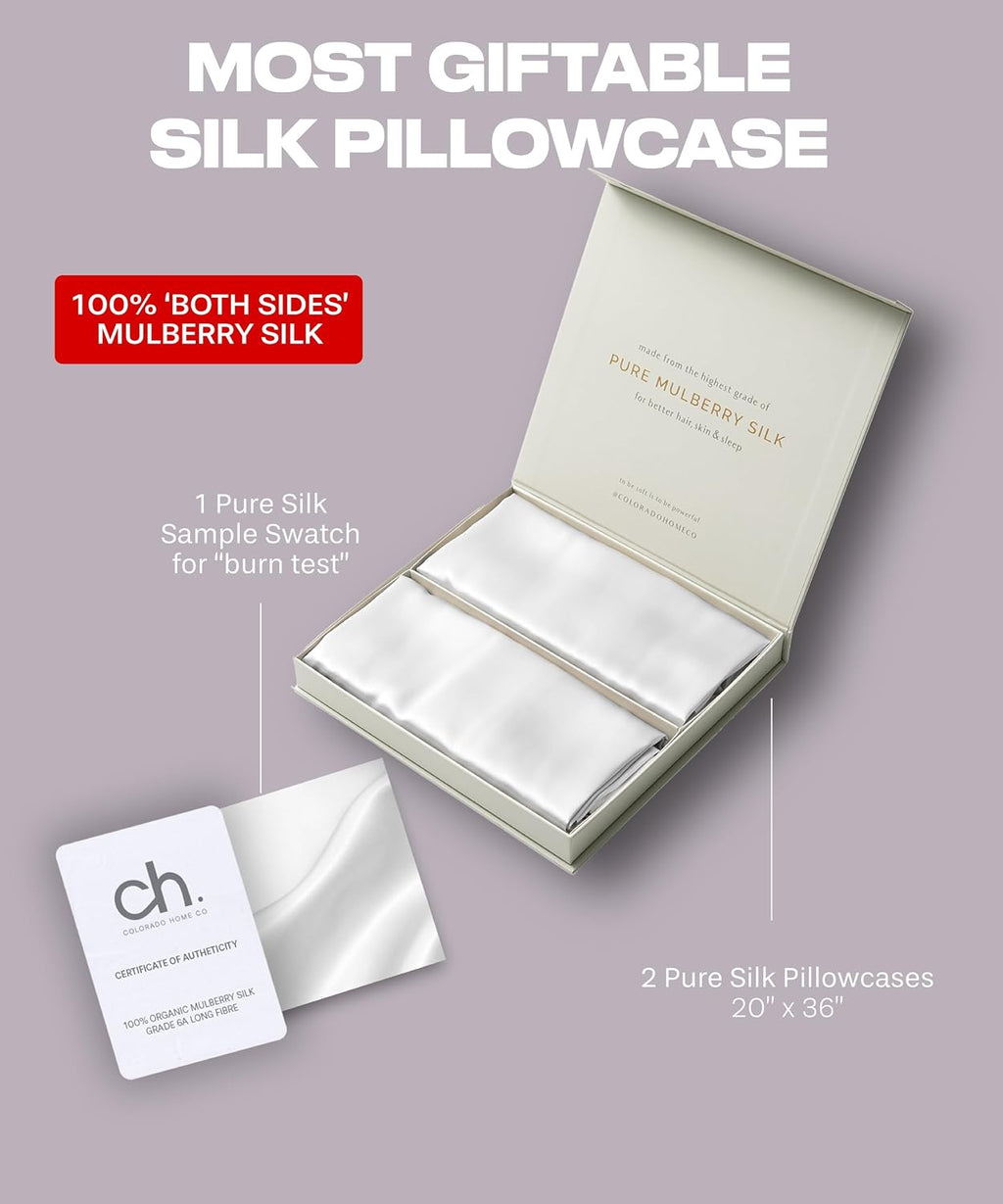 ColoradoHomeCo SUNDAYSILKSTM | Silk Pillow Cases 2 PACK | 22 Momme Mulberry Silk Pillowcase Set of 2 | All Sides 100% Pure Silk Slip Pillowc…