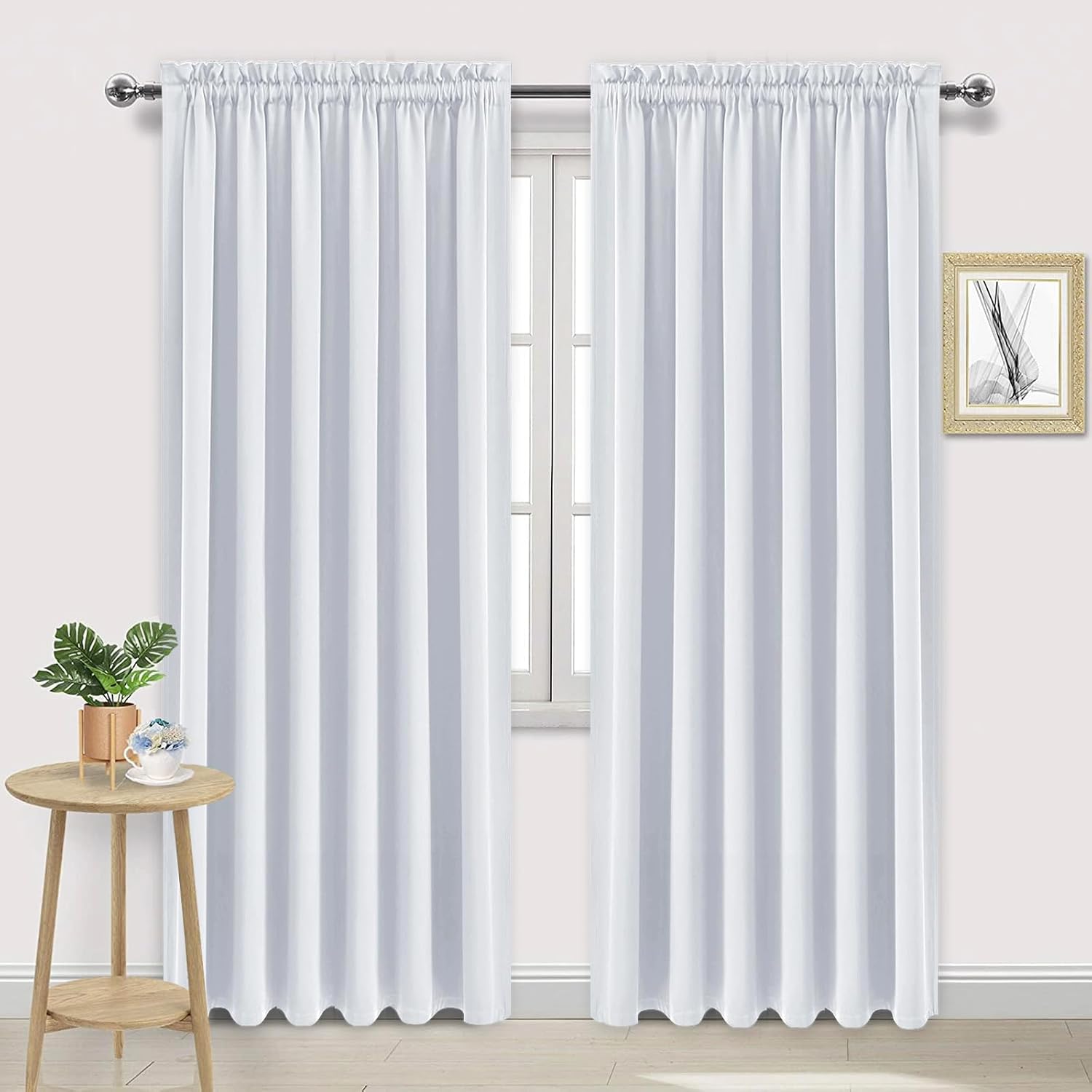 DWCN White Room Darkening Curtains for Bedroom, 60 x 84 inches Long - Energy Saving Privacy Window Drapes, Set of 2 Rod Pocket Curtain…