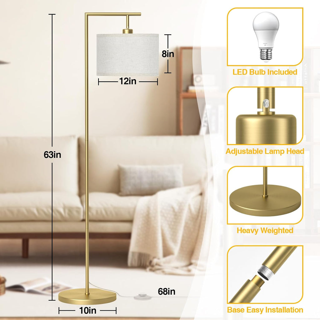 Floor Lamp for Living Room with 3 Color Temperatures Standing Lamp with Adjustable Beige Linen Lampshade Tall Lamps for Bedroom Office…