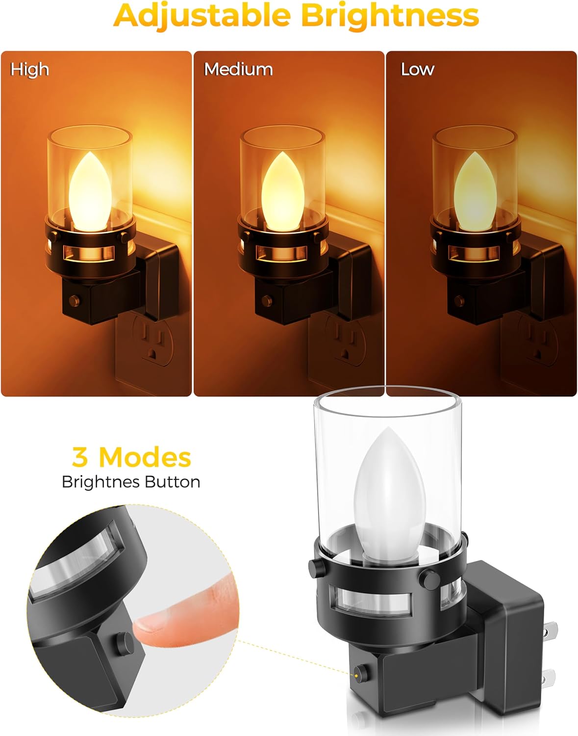Briignite Candle Night Light Plug in [2 Pack], Amber Night Lights Plug into Wall, LED Night Light with Dusk to Dawn Light Sensor, 1800K…