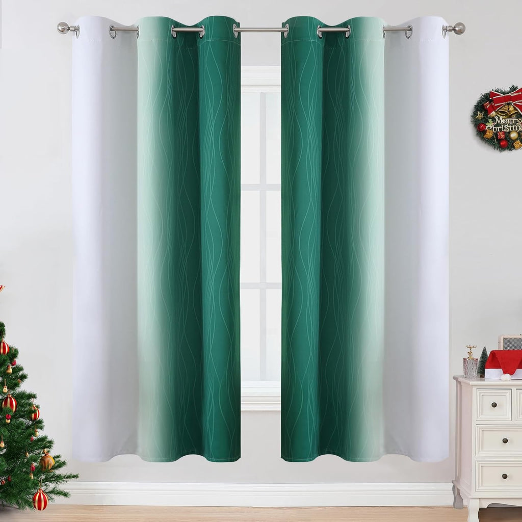 Estelartextiler Estelar Textiler Full Room Darkening Blackout Curtains 72 Inch Length 2 Panels Set, Ombre Greyish White and Green Thermal I…