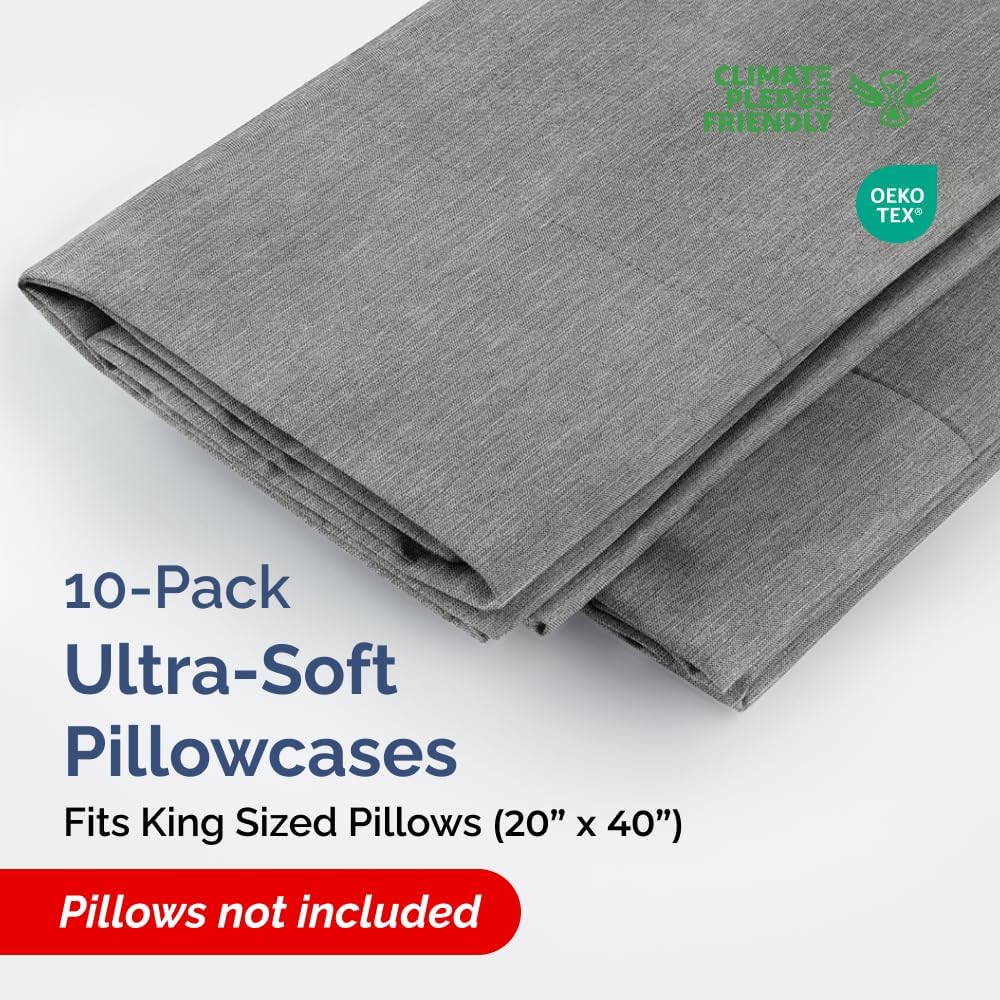 King Pillow Cases Set of 10 - Ultra Soft Hotel Quality Pillowcase Covers - Comfy & Wrinkle Free - Shrink, Stain and Fade Resistant…