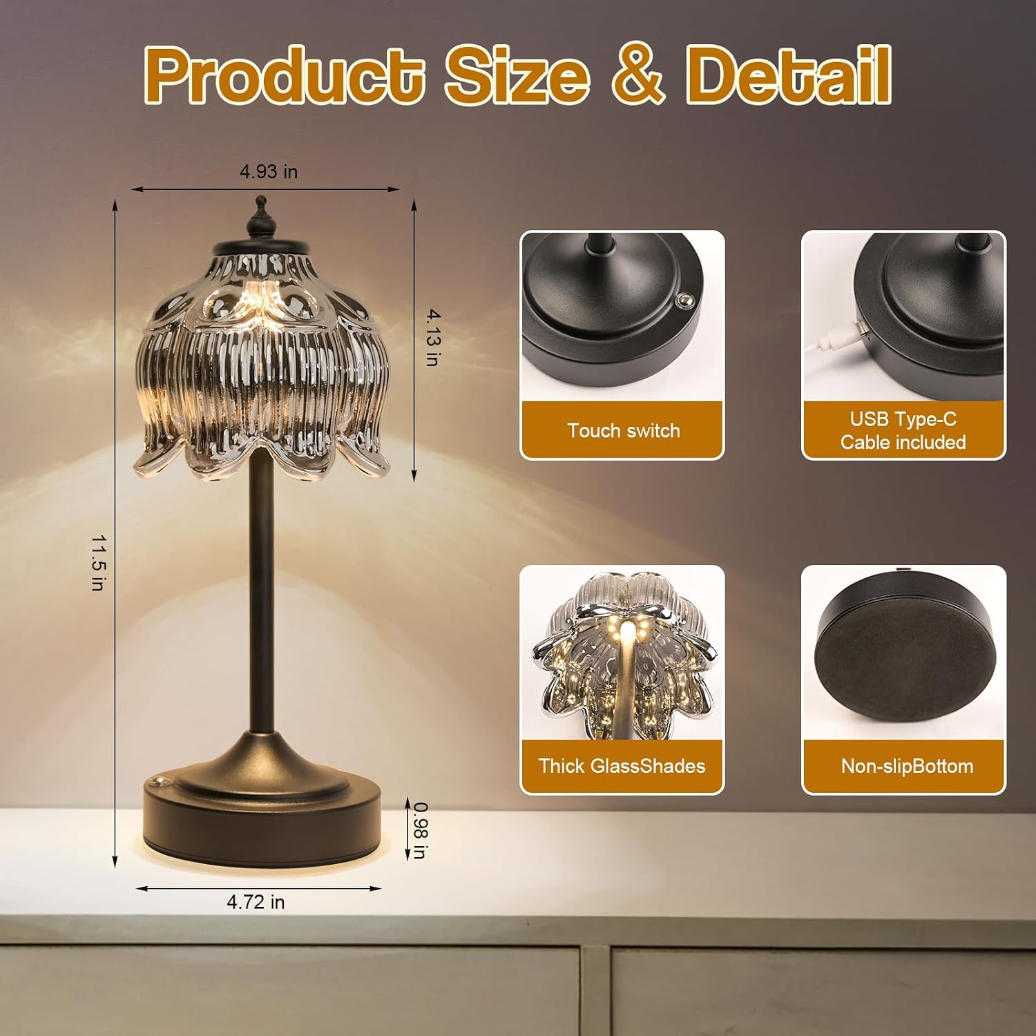 Cordless Lotus Flower Table Lamp, 5200mAh Rechargeable Battery Operated Portable Lamp, 3-Color Dimmable Touch Control Small Desk Lamp for…