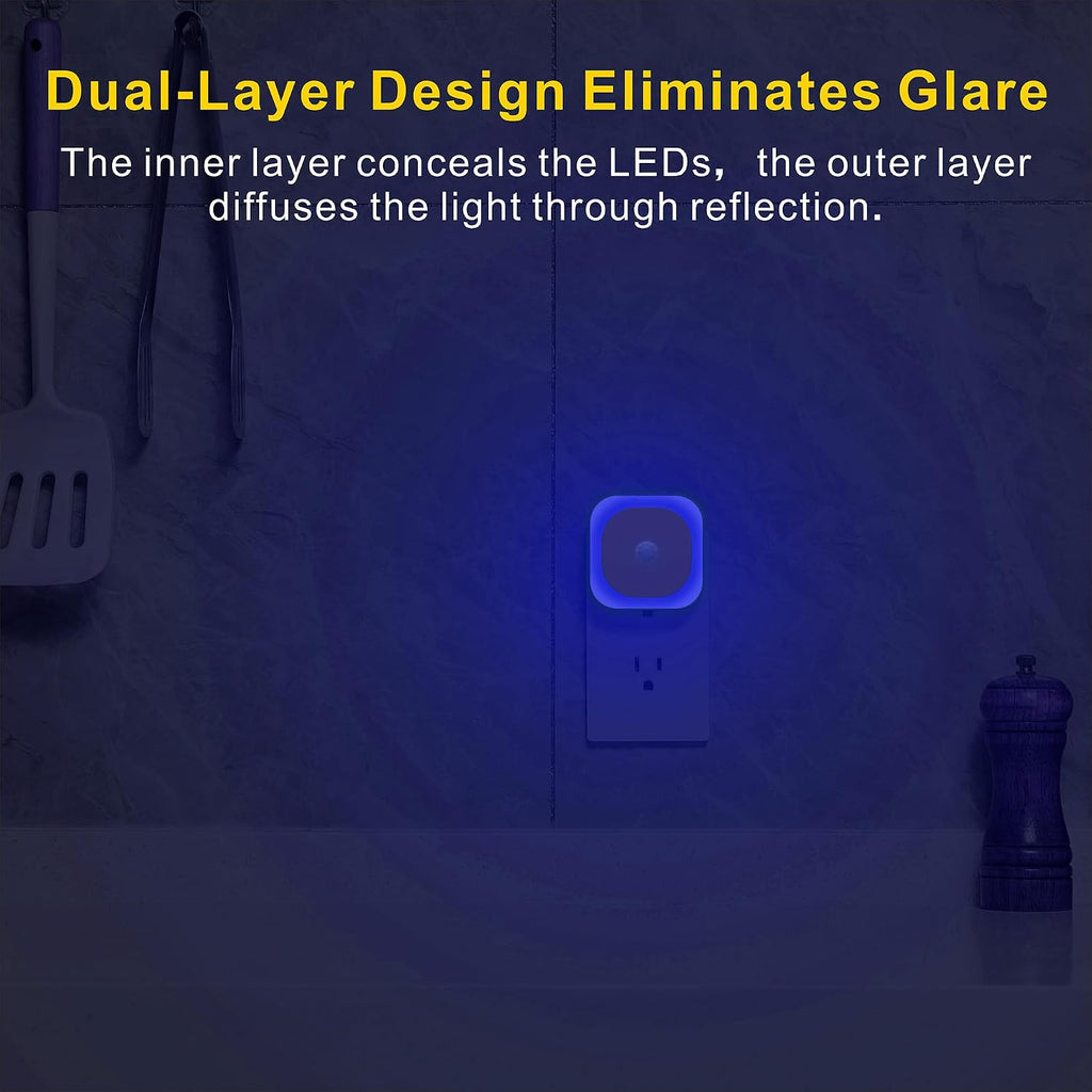 YUNLEX 2 Pack Plug in Night Light with Motion Sensor & Dusk to Dawn Sensor, 3 Sensor Modes, Blue Night Lights Plug into Wall, Dimmable…