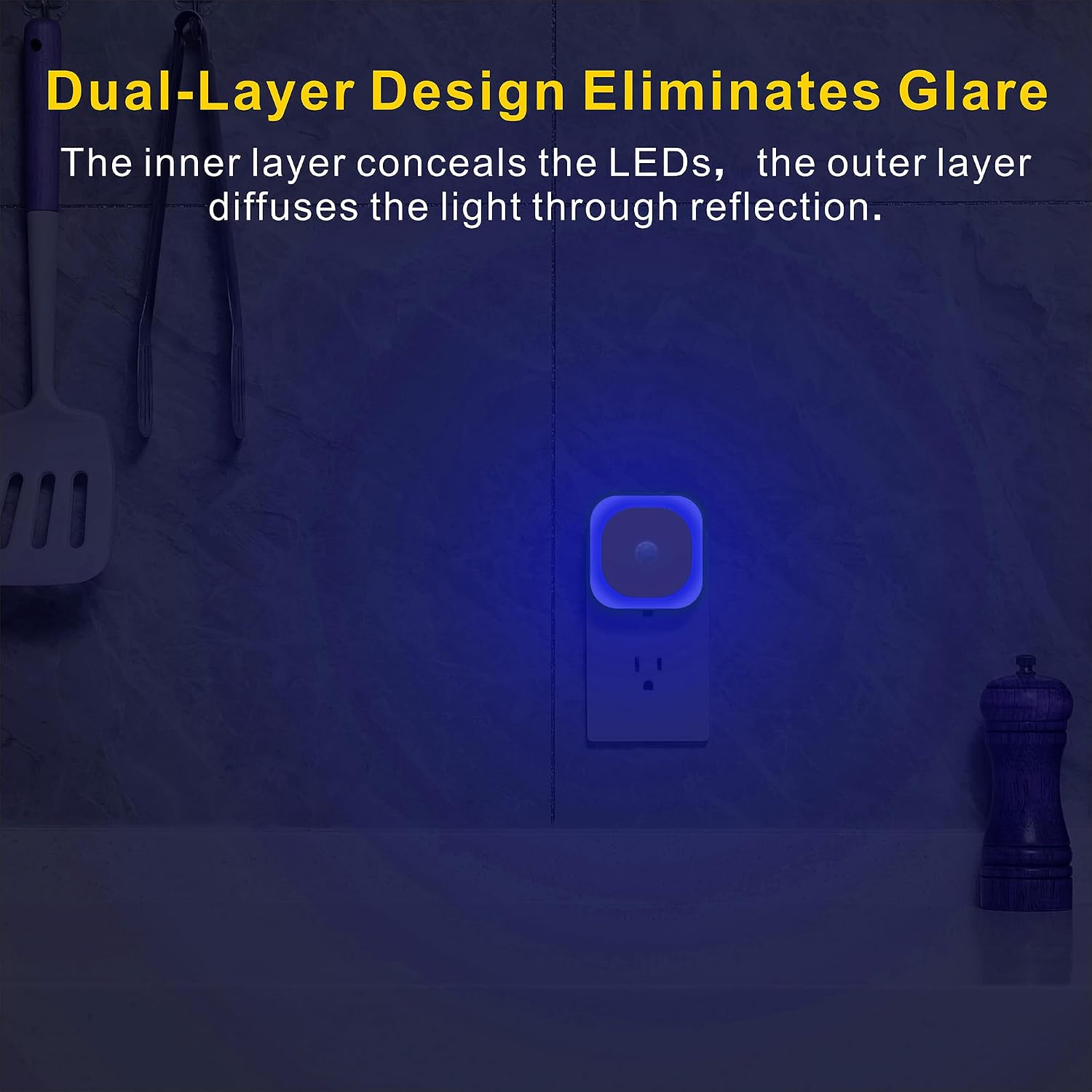 YUNLEX 2 Pack Plug in Night Light with Motion Sensor & Dusk to Dawn Sensor, 3 Sensor Modes, Blue Night Lights Plug into Wall, Dimmable…