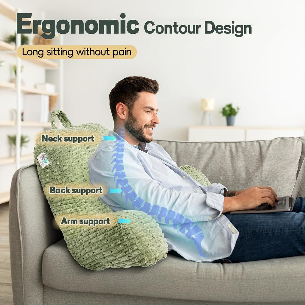 Luisof 21" Higher Large Reading Pillow for Bed Adult, Back Pillow for Bed Sitting Up with Memory Foam Back Support with Arms Rest for Couch…