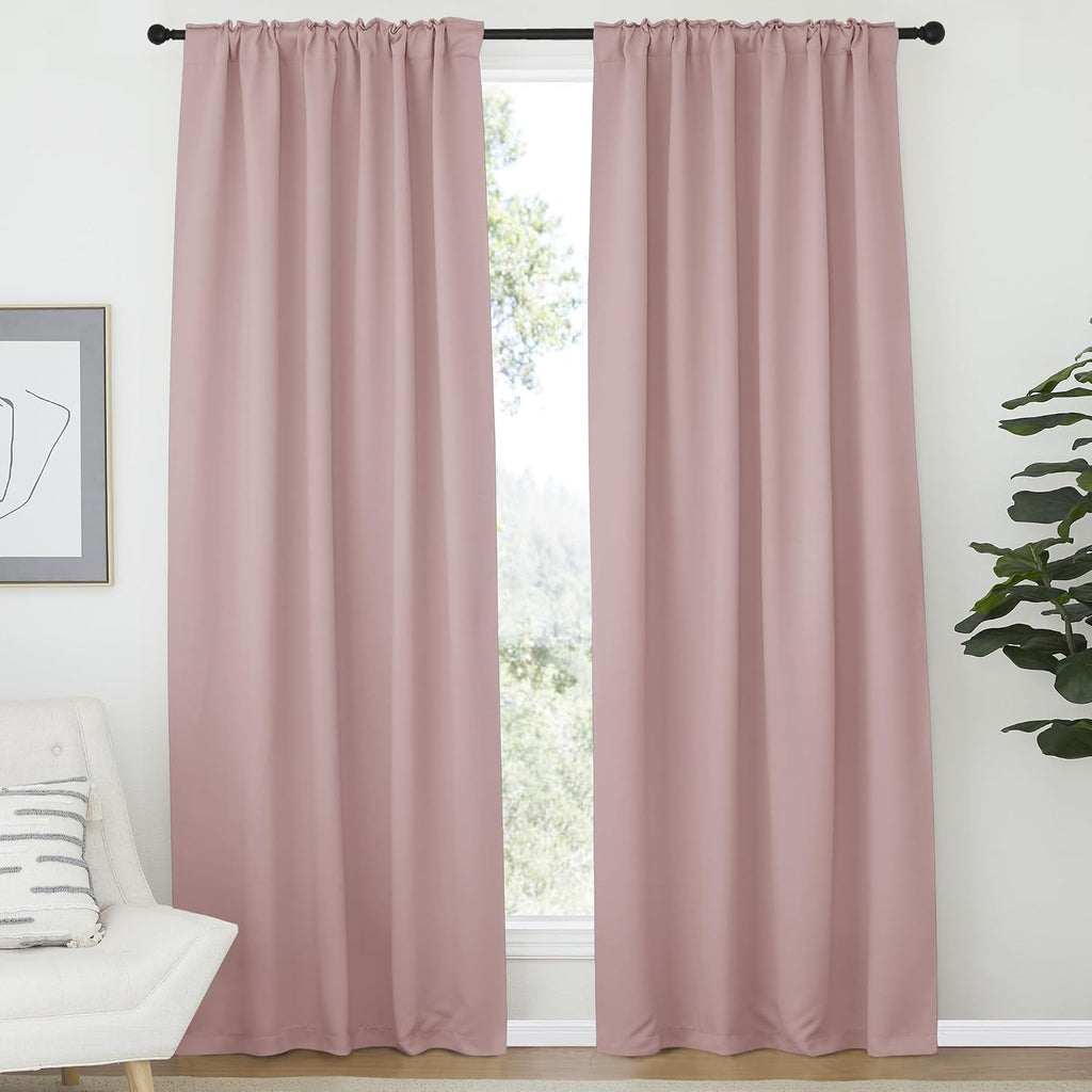 Nicetown Light Reducing Curtain Panels Window Draperies - (Blush Pink Color) 52x84 inch, 2 Pieces, Insulating Room Darkening Drapes for Bed…