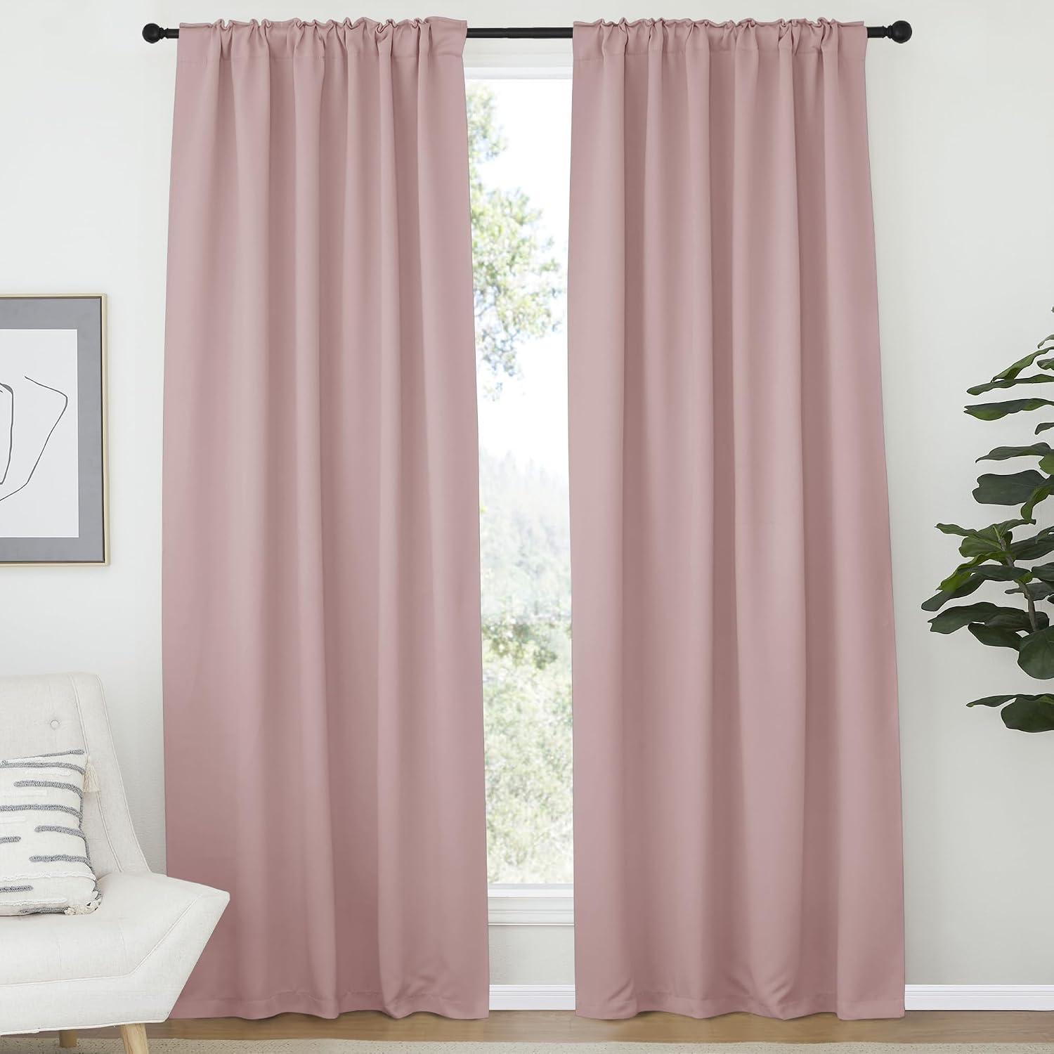 Nicetown Light Reducing Curtain Panels Window Draperies - (Blush Pink Color) 52x84 inch, 2 Pieces, Insulating Room Darkening Drapes for Bed…