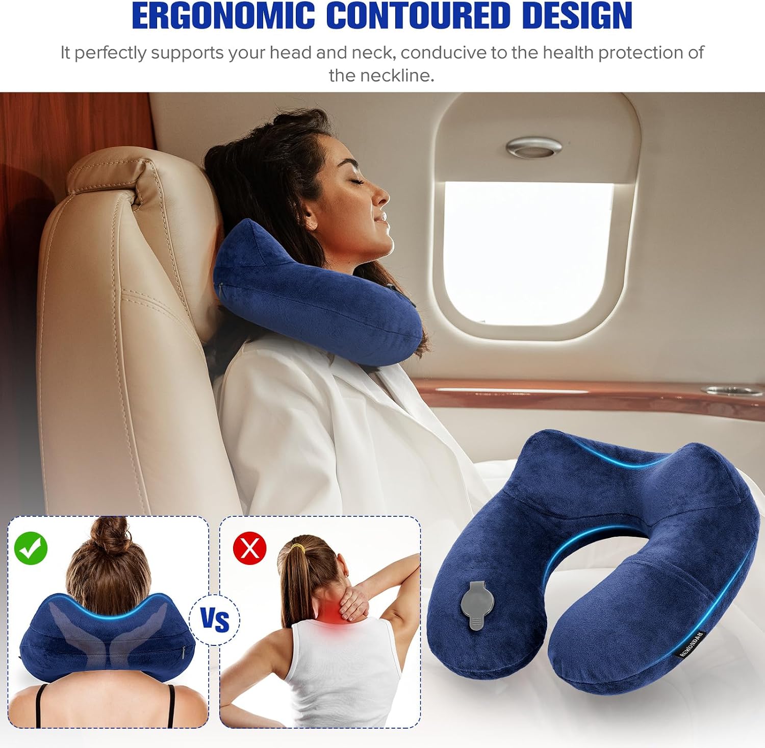 Rewondah Inflatable Travel Pillow for Sleeping Airplane - Inflatable Neck Pillow for Traveling on Plane with Washable Cover, Blow up Neck…