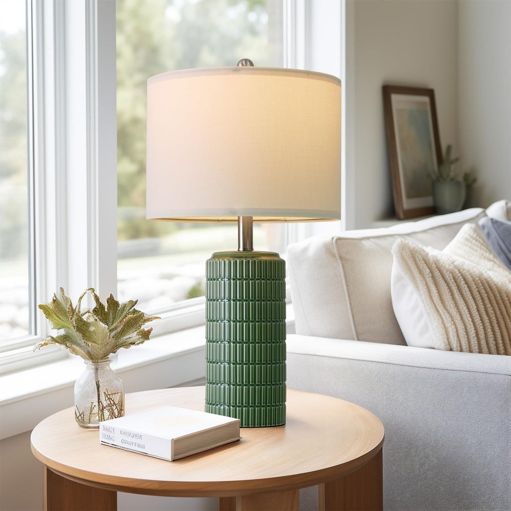 PoKat 24" Modern Ceramic Table Lamps Set of 2 for Bedroom, Green Bedside Lamps for Night Stands, Farmhouse House Decor Nightstand Table…