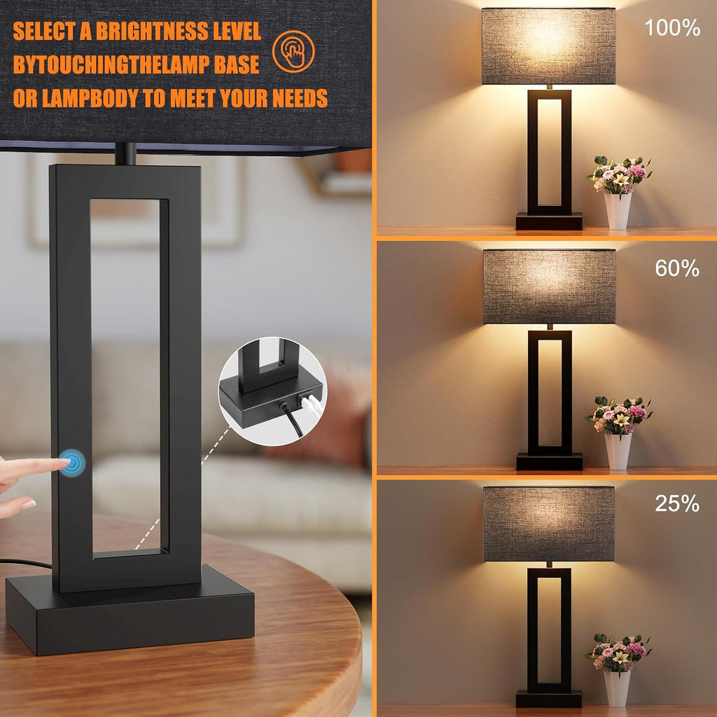 Seealle 22" Tall Living Room Lamps for Night Stands - Touch Bedside Lamp with USB C+A, 3 Way Dimmable Bedroom Lamps for End Tables Set of…