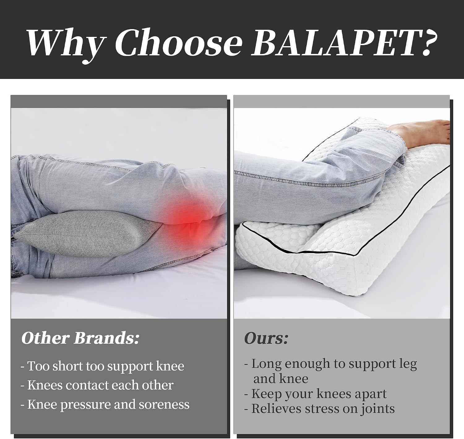 BALAPET Shredded Memory Foam Knee Pillow for Side Sleepers, Pillow Between Legs for Aligns Spine, Supportive Leg Pillow for Pregnancy…