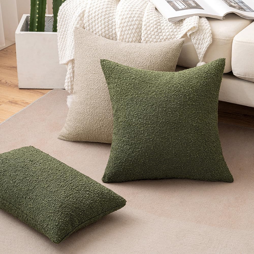 Miulee 20x20 Inch Decorative Pillow Covers for Couch Bed Set of 2 Textured Boucle Neutral Spring Throw Pillow Covers Olive Moss Green Accen…
