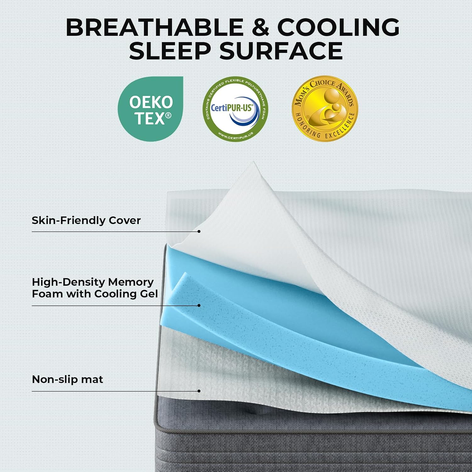 OhGeni 2 Inch Twin XL Memory Foam Mattress Topper Pad with Cover, Soft Bed Cover with Anti-Slip Base, Enhanced with Cooling Gel, Removable &…