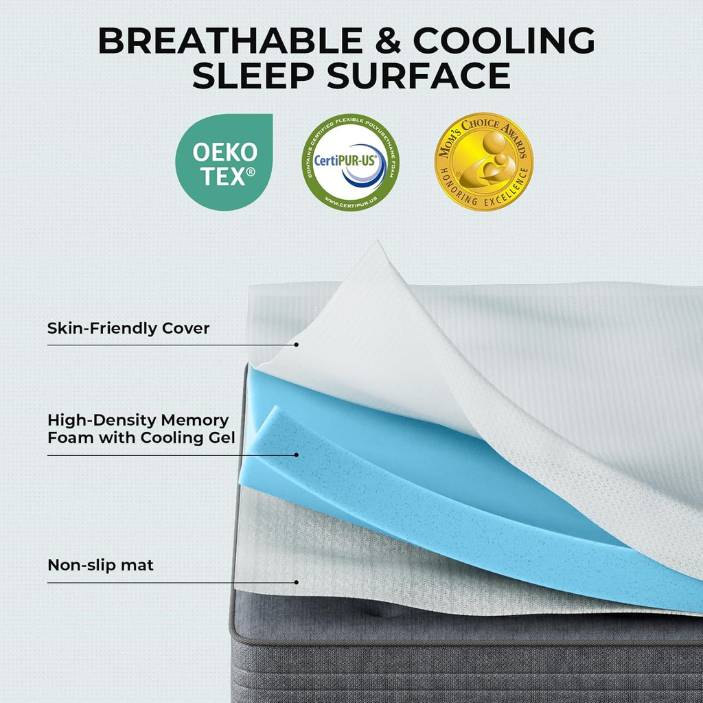 OhGeni 2 Inch Full Memory Foam Mattress Topper Pad with Cover, Soft Bed Cover with Anti-Slip Base, Enhanced with Cooling Gel, Comfort for S…