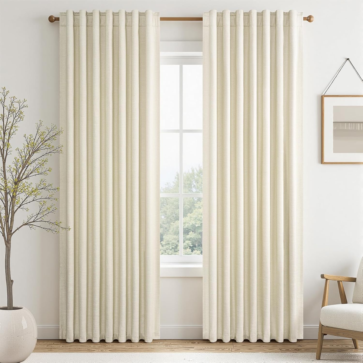 Topfinel 86 Inches Long Cream Colored Custom Blackout Linen Curtains Ivory Cream Pinch Pleated Noise Cancelling Curtains with Pin Hooks for…