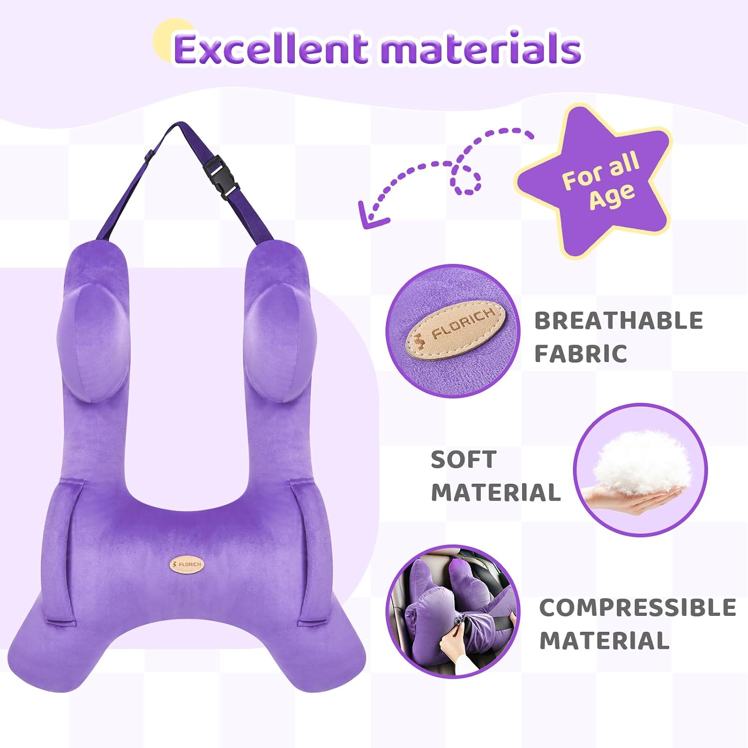 FLORICH Kids Travel Pillow, Car Sleeping Travel Pillow for Kids, Washable H-Shaped Pillow for Adults and Children to Support Head and…