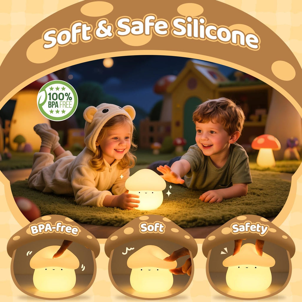 Mubarek Mushroom Lamp, Timer Mushroom Night Light for Kids, Dimmable & Easy Control Cute Lamp, Squishy Silicone Nightlight, Rechargeable…