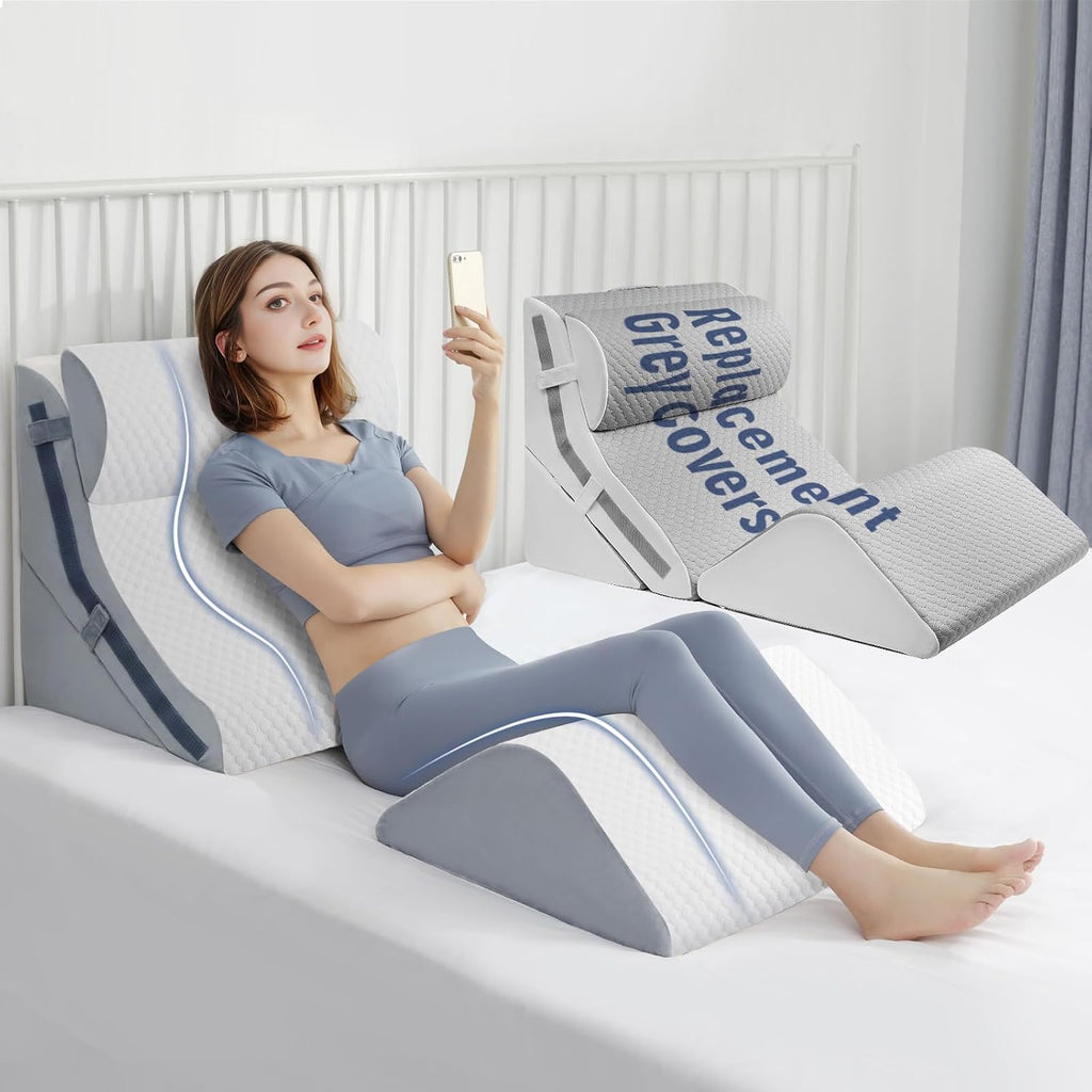 Simpledad 4Pcs Orthopedic Bed Wedge Pillow Set with 4Pcs Replacement Pillowcase, Incline Wedge Pillow for Back /Sleeping/Snoring/Post Surge…
