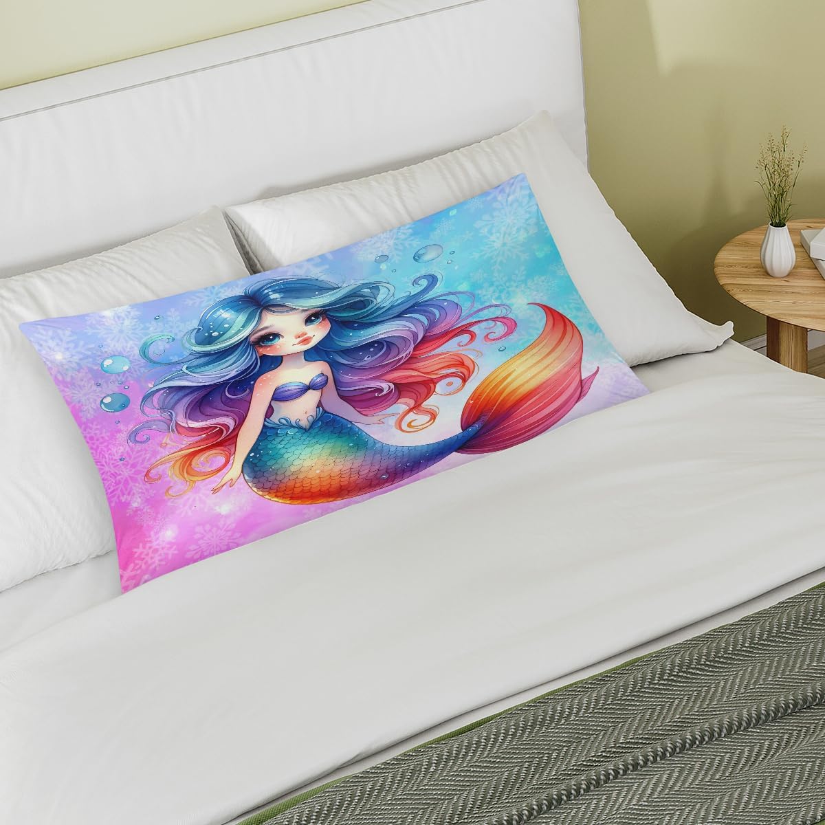 Mermaid Beautiful Rainbow Satin Silk Pillowcase for Hair and Skin Pillow Cases King Size Soft Silk Pillow Case with Envelope Closure…
