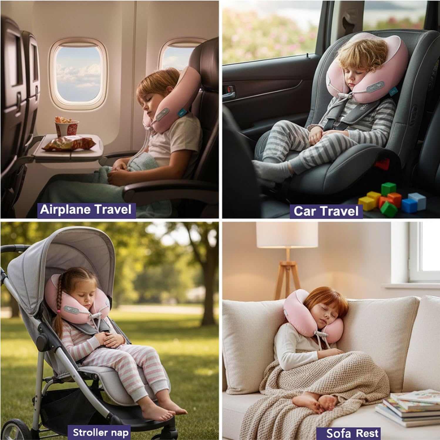 Kids Travel Pillow - Memory Foam Soft Airplane Neck Pillow for Head Neck Support, Compact Design with Hard Case, for Airplane, Car, Home…