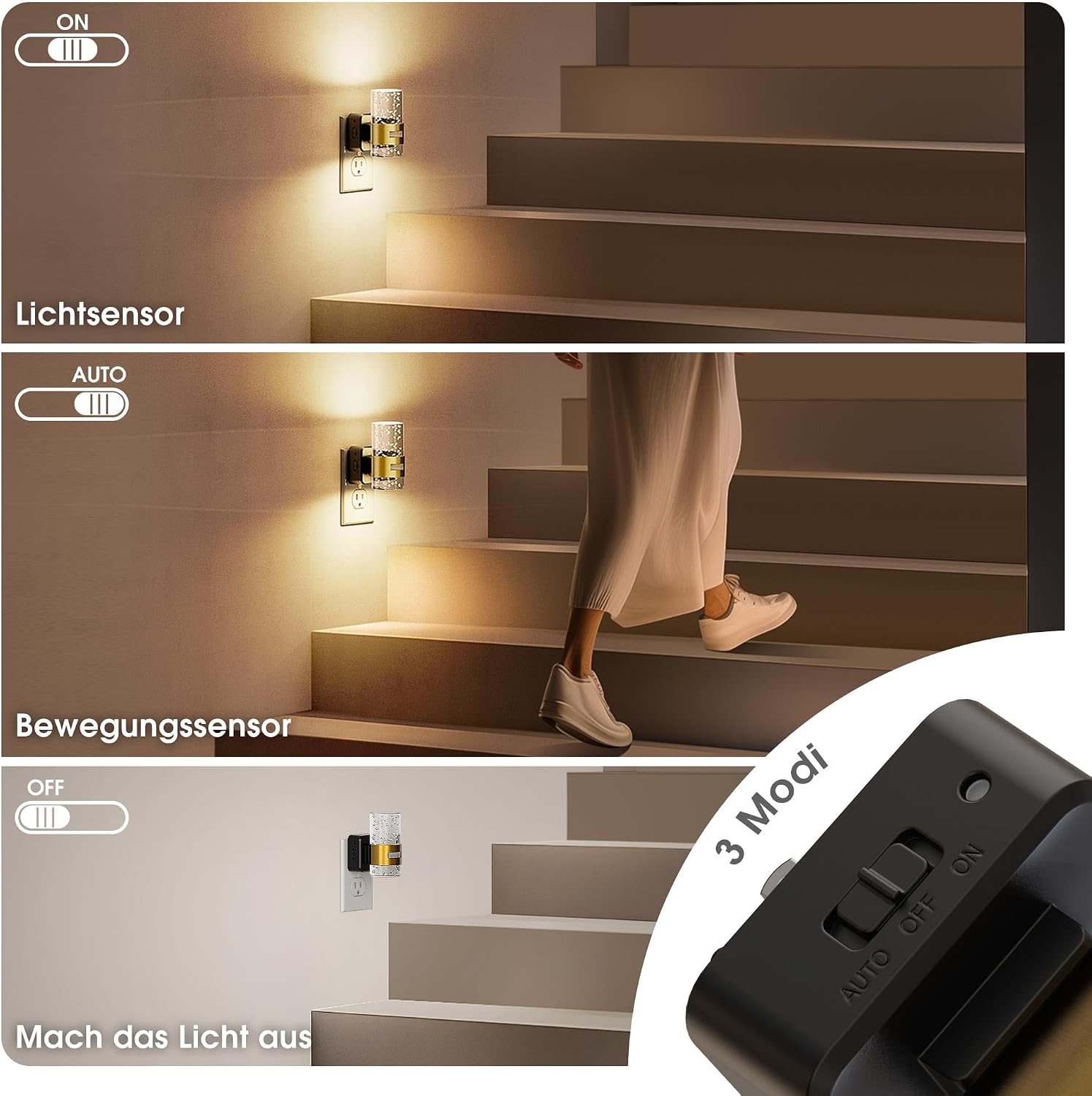 JandCase Motion Sensor Night Light, Night Lights Plug into Wall,3000K Soft White 0-100 LM Dimmable LED Night Light, Motion Activated…