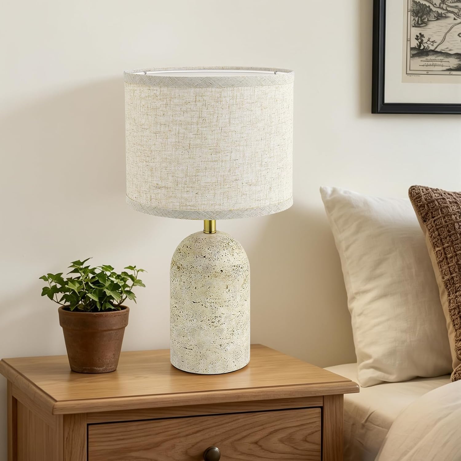 GyroVu Table Lamps Set of 2, Stone-Like Resin Bedside Lamps for Living Room Bedroom, 18" Modern End Table Desk Lamp for Nightstand…