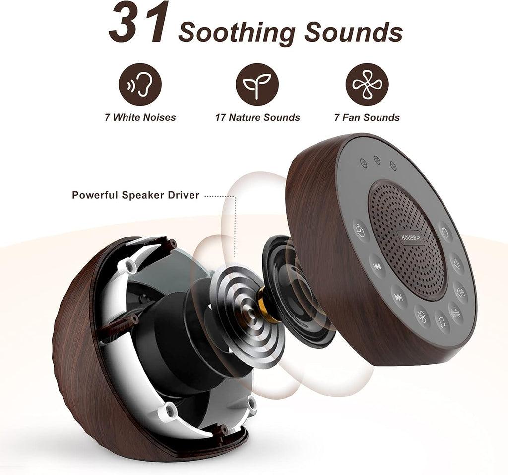 Housbay White Noise Machine with 31 High Fidelity Soothing Sounds, 5W High Power Loud Enough Speaker, Easy Volume Control, Sleep Timer…