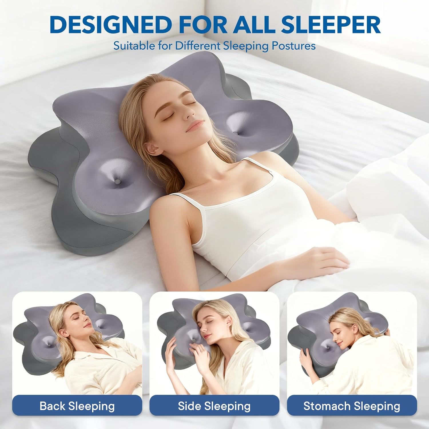Famkcy Cervical Pillow for Neck, Ergonomic Memory Foam Pillow with Ice Silk Pillowcase, Adjustable Contour Neck Support Pillow for Side Ba…