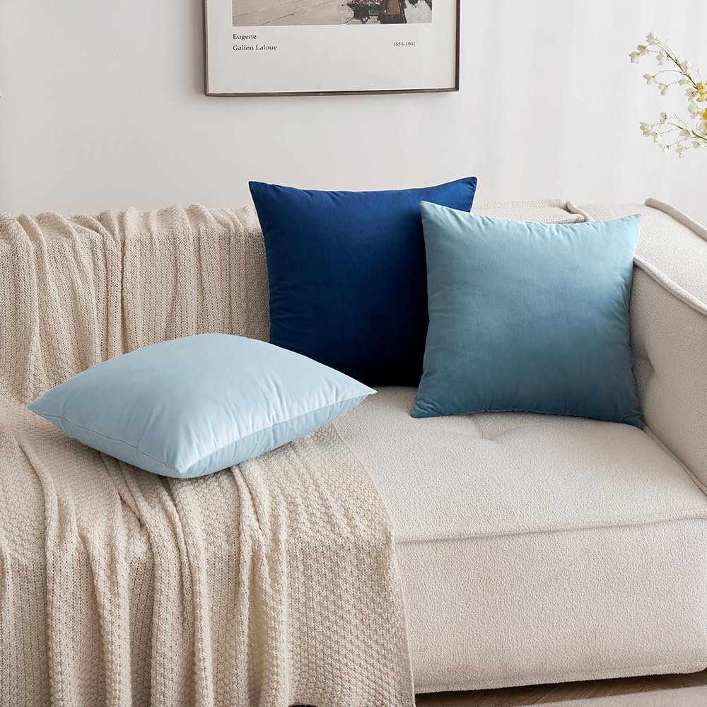 MIULEE Velvet Throw Pillow Covers 16x16 Inch, Pack of 2 - Dark Blue, Soft Solid Decorative Pillow Covers Farmhouse Modern Home Decor for…