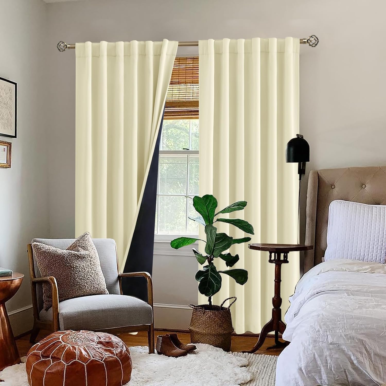 BGment Cream Thermal Insulated 100% Blackout Curtains 95 Inches Long with Liner, Rod Pocket and Back Tab Room Darkening Double Layer…